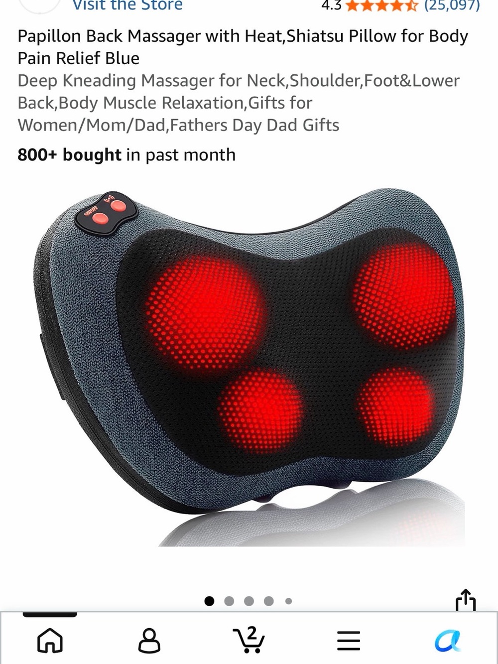 Papillon Blue Shiatsu Back and Neck Massager Pillow with Heat